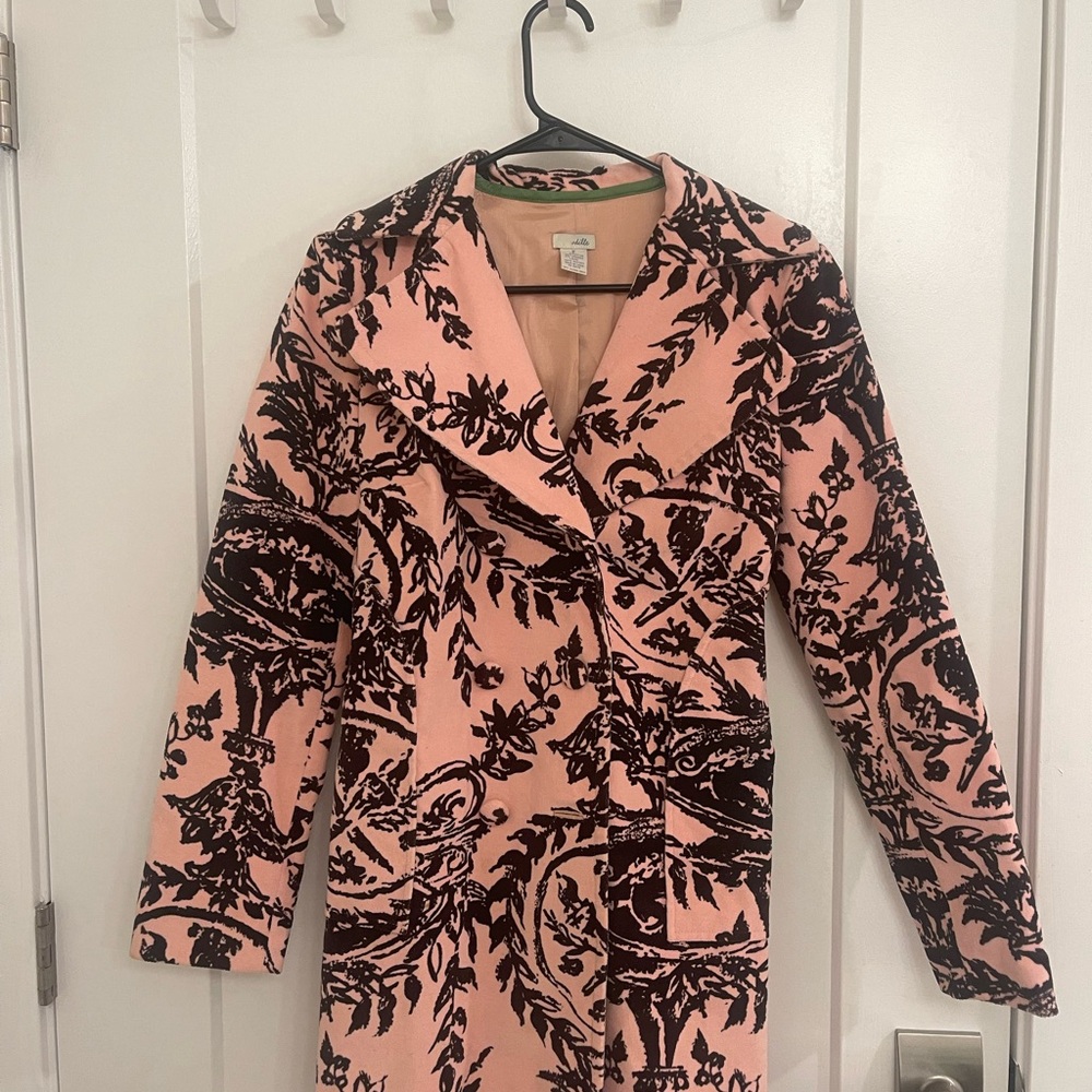 Vintage Y2K Corduroy Odille Pink and Black Floral Trench‎ Coat
